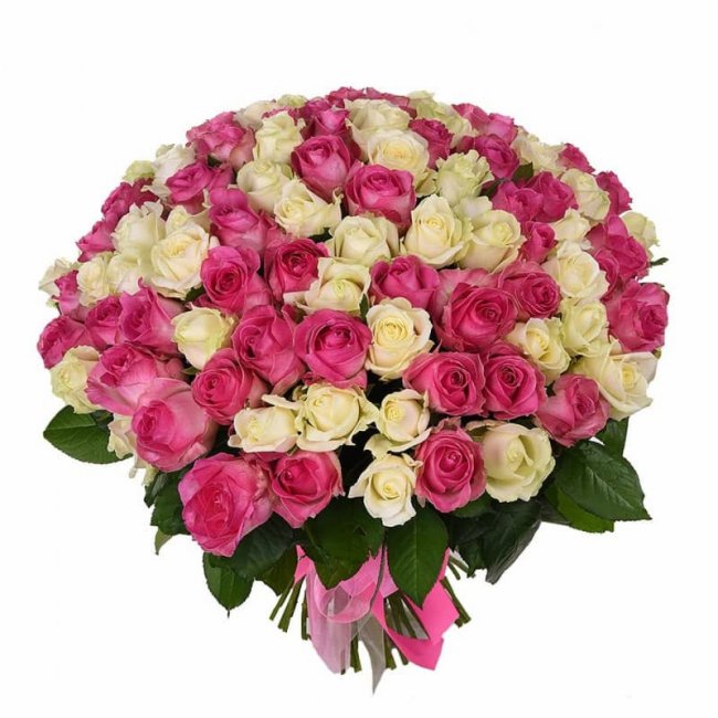 Букет цветов "101 бело-розовая роза" Букет цветов "101 бело-розовая роза"